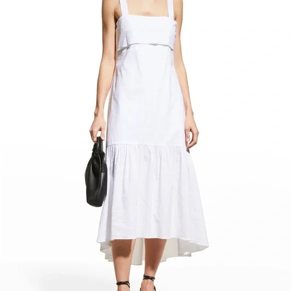 NWT THEORY Ventura Tie Back Stripe Cotton Midi Dress in white - Picture 1 of 9